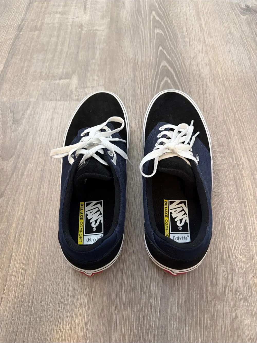 Vans Men’s Black and Navy Canvas & Suede Low-Top Sneakers:  Never Worn